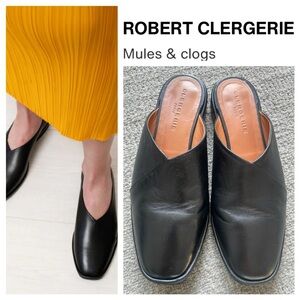 ROBERT CLERGERIE Olga Black Leather Slip On Mules